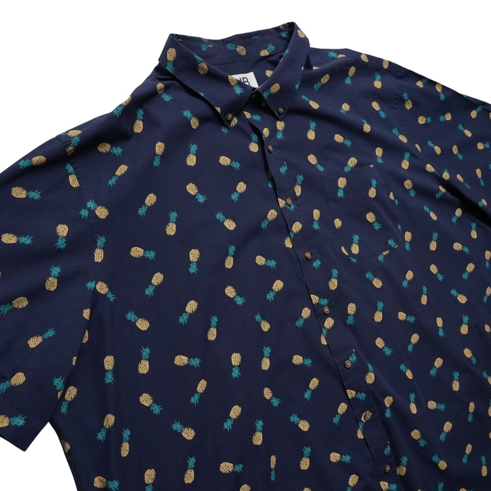 HB Mens 4XLT Blue Pineapple Print Button Up Shirt Big Tall